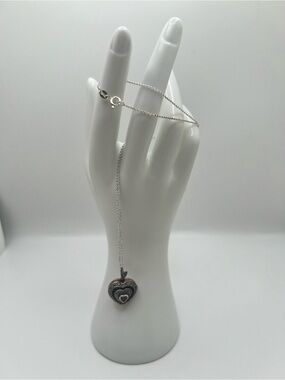 Sterling Silver Double Heart Pendant Locket Necklace - Silver